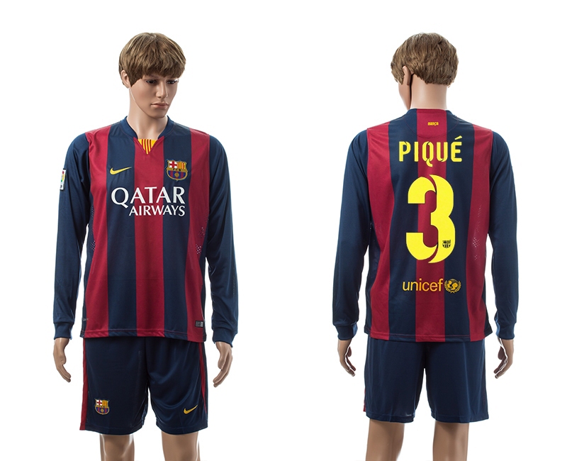 2014-15 Barcelona 3 Pique Home Long Sleeve Jerseys