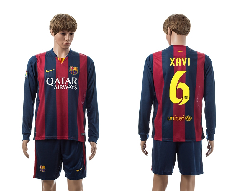 2014-15 Barcelona 6 Xavi Home Long Sleeve Jerseys