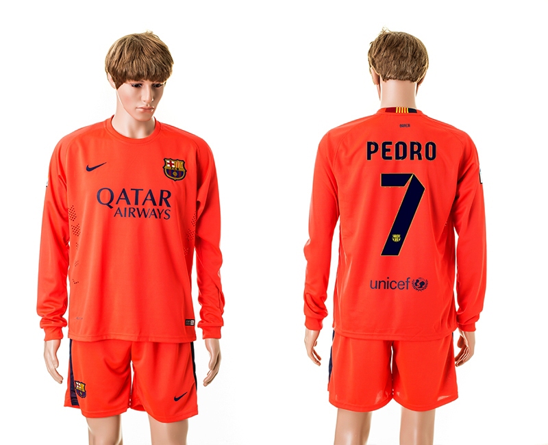 2014-15 Barcelona 7 Pedro Away Long Sleeve Jerseys
