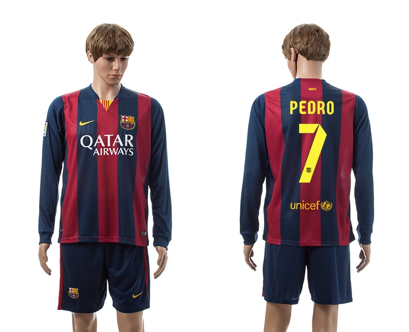 2014-15 Barcelona 7 Pedro Home Long Sleeve Jerseys