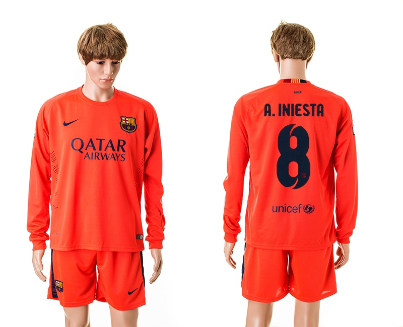 2014-15 Barcelona 8 A.Iniesta Away Long Sleeve Jerseys