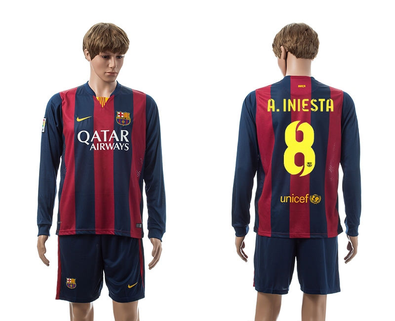 2014-15 Barcelona 8 A.Iniesta Home Long Sleeve Jerseys
