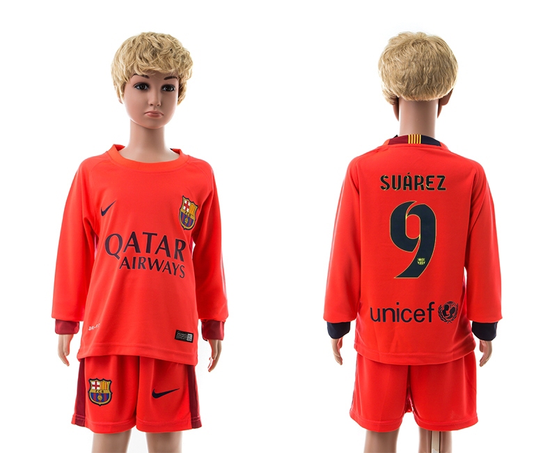 2014-15 Barcelona 9 Suarez Away Long Sleeve Youth Jerseys