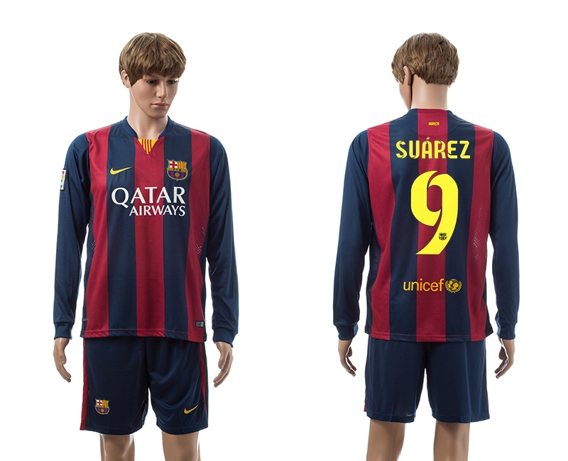 2014-15 Barcelona 9 Suarez Home Long Sleeve Jerseys