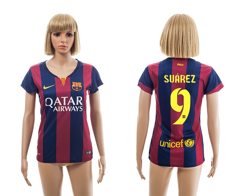 2014-15 Barcelona 9 Suarez Home Women Jerseys - Click Image to Close