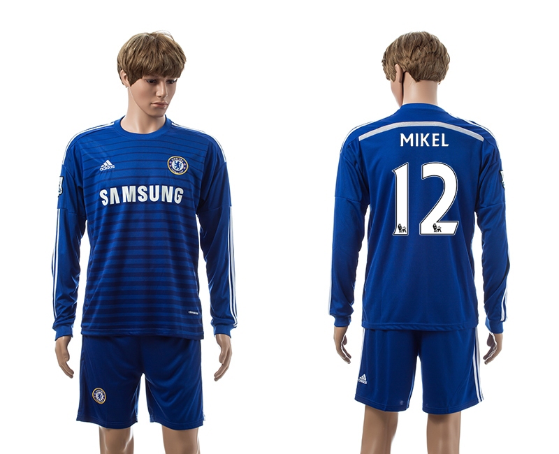 2014-15 Chelsea 12 Mikel Home Long Sleeve Jerseys