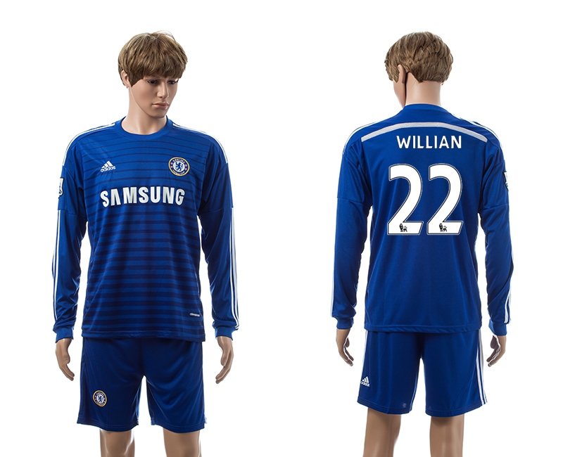 2014-15 Chelsea 22 Willian Home Long Sleeve Jerseys