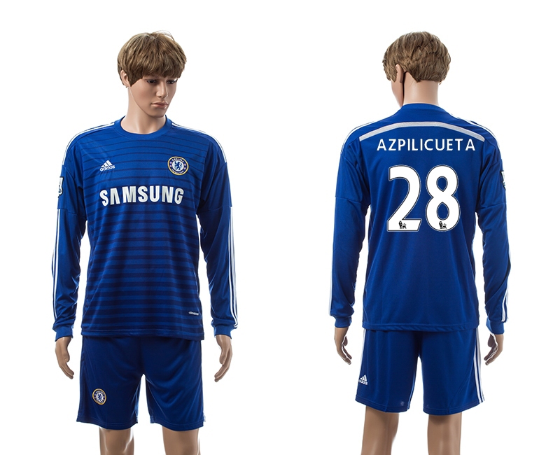 2014-15 Chelsea 28 Azpolicueta Home Long Sleeve Jerseys