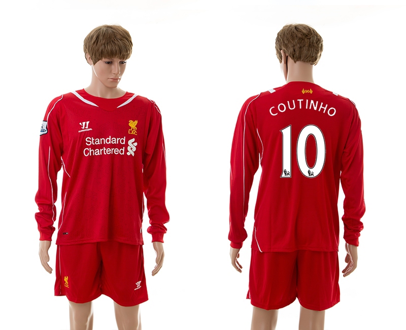 2014-15 Liverpool 10 Coutinho Home Long Sleeve Jerseys