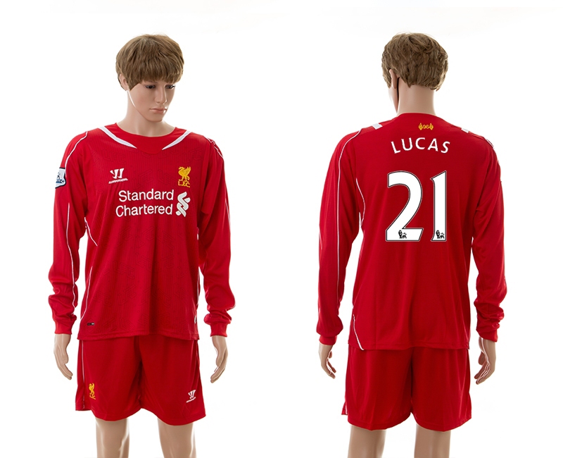 2014-15 Liverpool 21 Lucas Home Long Sleeve Jerseys