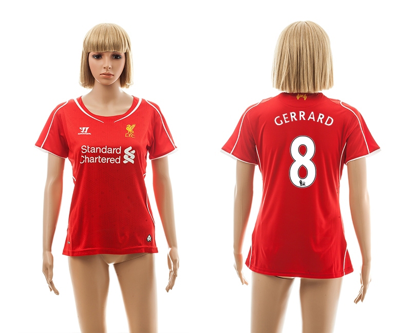 2014-15 Liverpool 8 Gerrard Home Women Jerseys