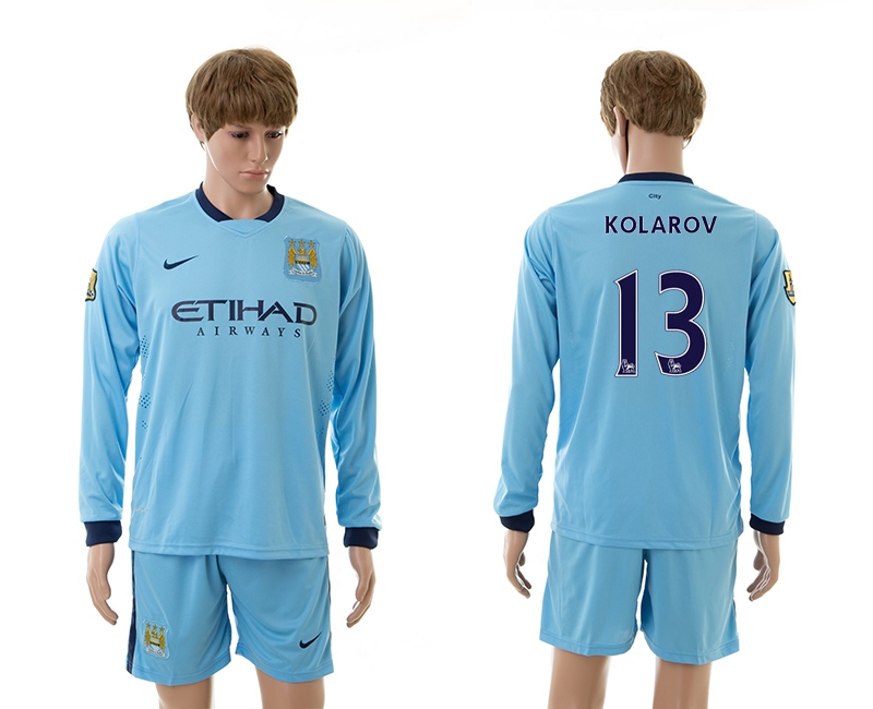 2014-15 Manchester City 13 Kolarov Home Long Sleeve Jerseys
