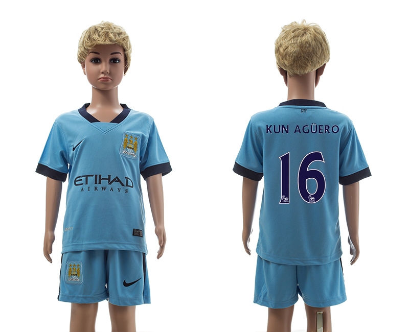 2014-15 Manchester City 16 Kun Aguero Home Youth Jerseys