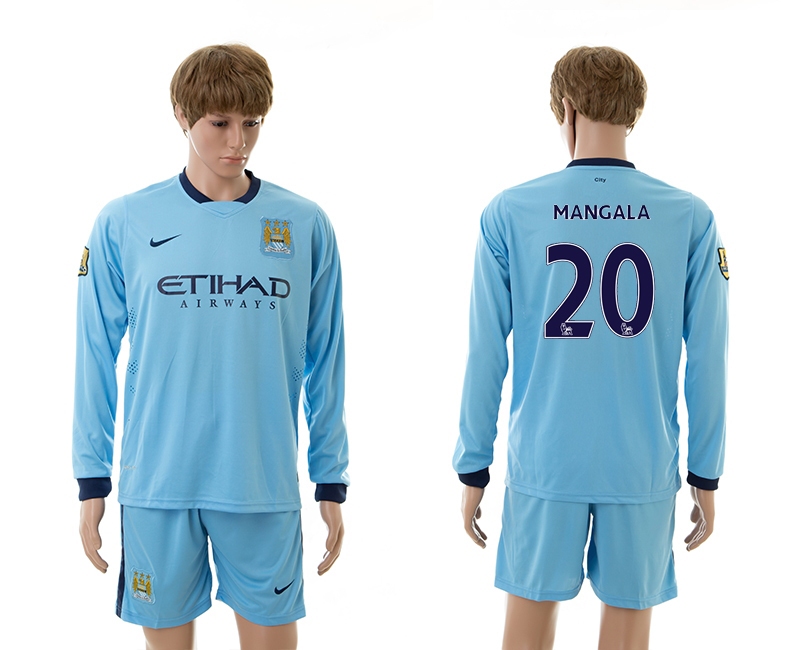 2014-15 Manchester City 20 Mangala Home Long Sleeve Jerseys