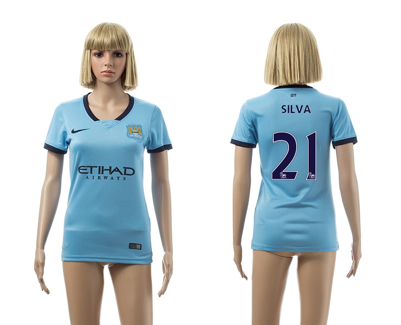 2014-15 Manchester City 21 Silva Home Women Jerseys - Click Image to Close