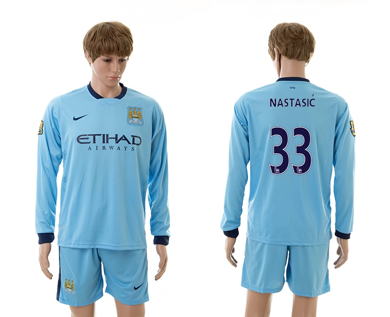2014-15 Manchester City 33 Nastasic Home Long Sleeve Jerseys