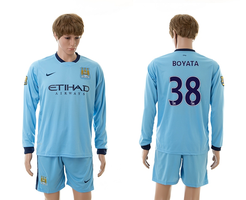 2014-15 Manchester City 38 Boyata Home Long Sleeve Jerseys