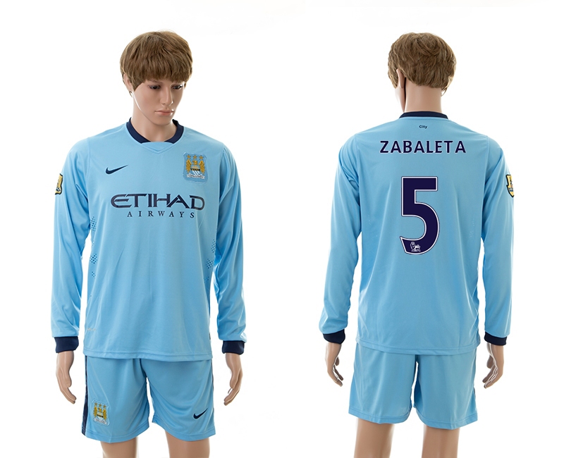 2014-15 Manchester City 5 Zabaleta Home Long Sleeve Jerseys