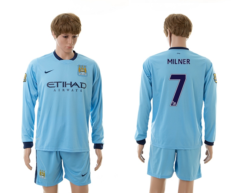 2014-15 Manchester City 7 Milner Home Long Sleeve Jerseys