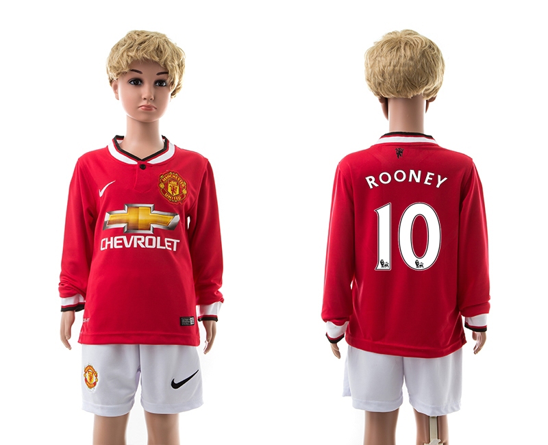 2014-15 Manchester United 10 Rooney Home Long Sleeve Youth Jersey