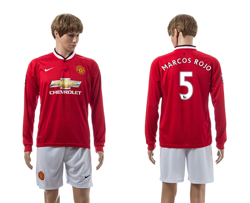 2014-15 Manchester United 5 Marcos Rojo Home Long Sleeve Jerseys