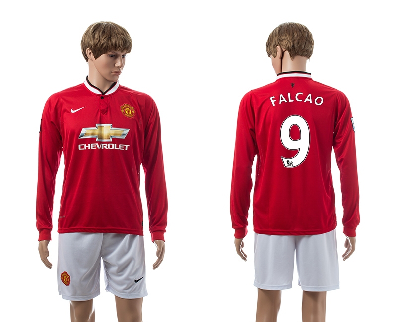 2014-15 Manchester United 9 Falcao Home Long Sleeve Jerseys