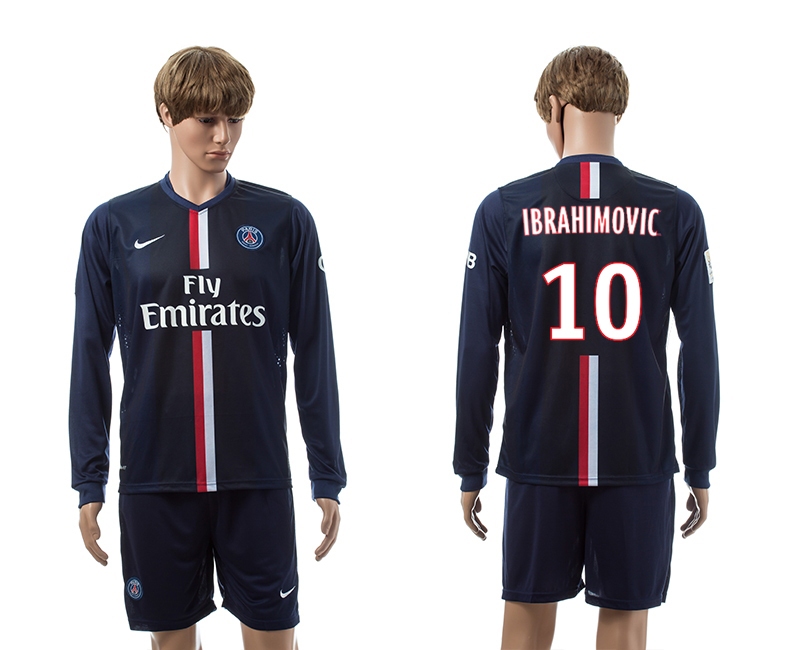 2014-15 Paris Saint Germain 10 Ibrahimovic Home Long Sleeve Jerseys