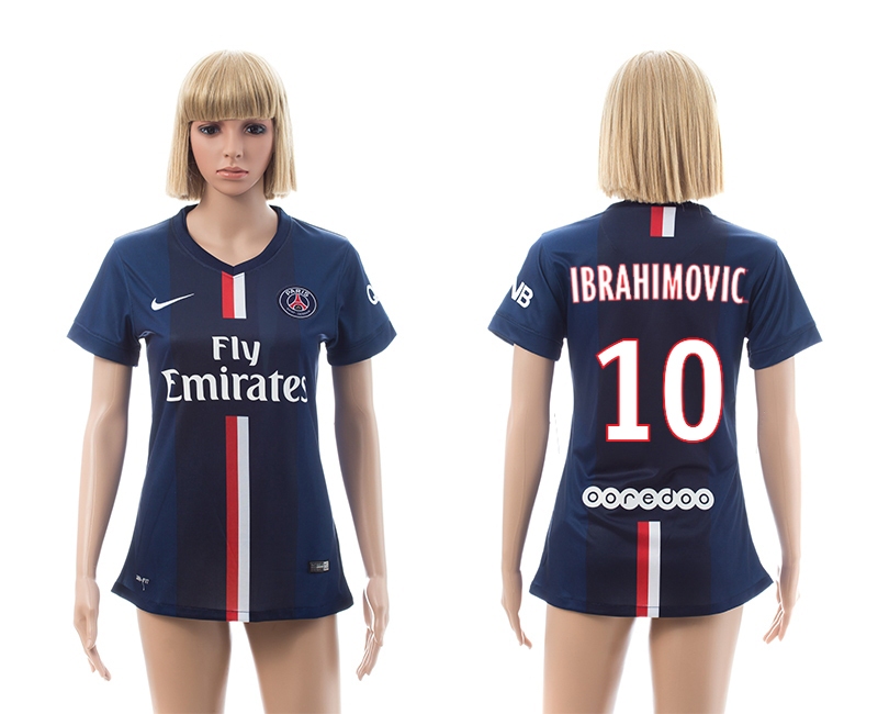 2014-15 Paris Saint Germain 10 Ibrahimovic Home Women Jerseys