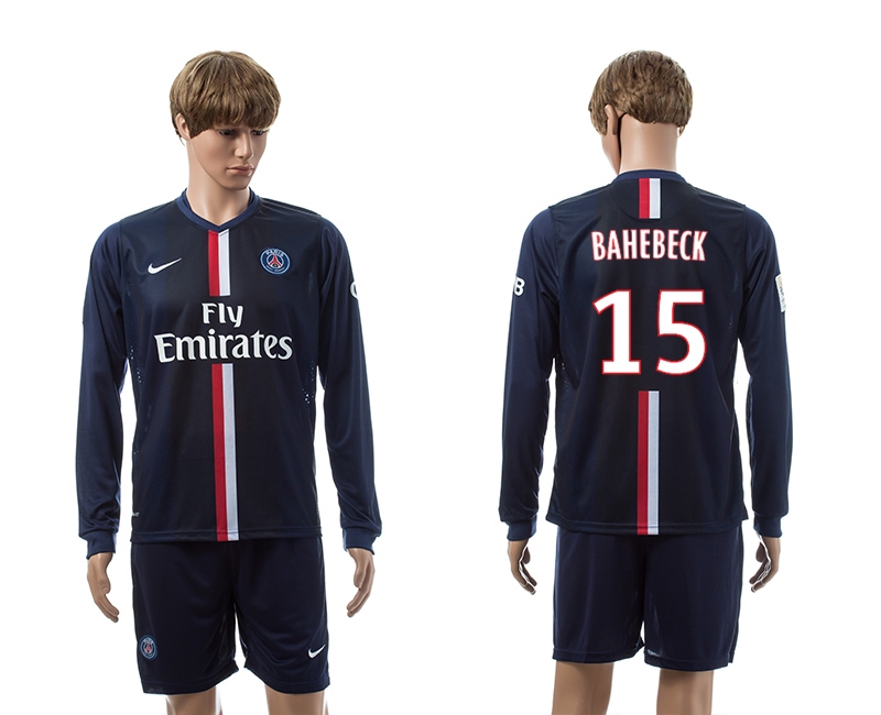 2014-15 Paris Saint Germain 15 Bahebeck Home Long Sleeve Jerseys