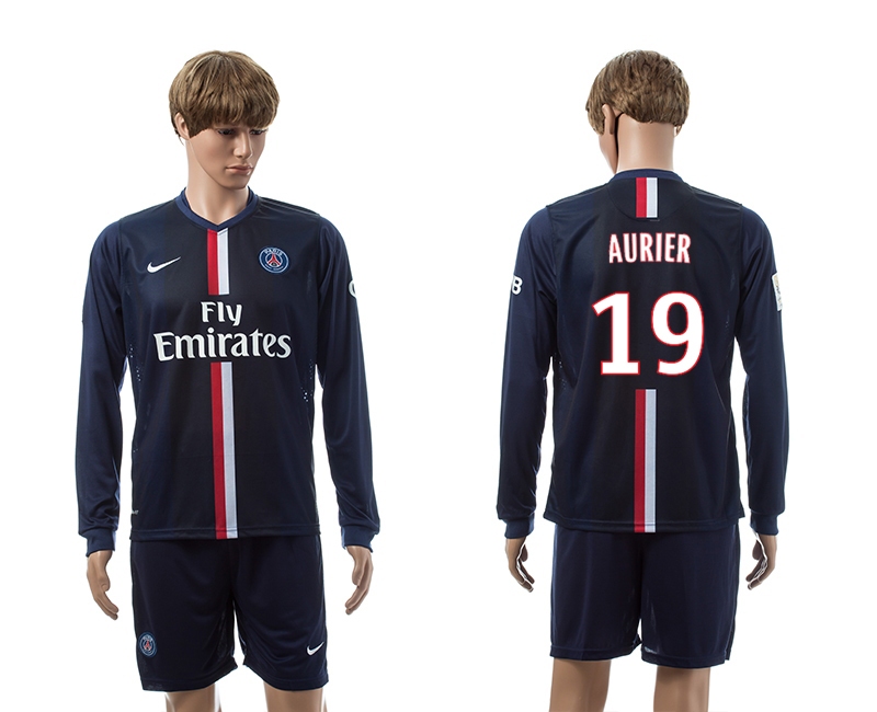 2014-15 Paris Saint Germain 19 Aurier Home Long Sleeve Jerseys