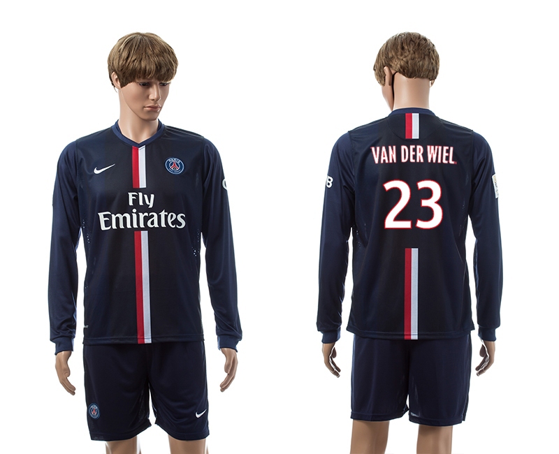 2014-15 Paris Saint Germain 23 Van Der Wiel Home Long Sleeve Jerseys