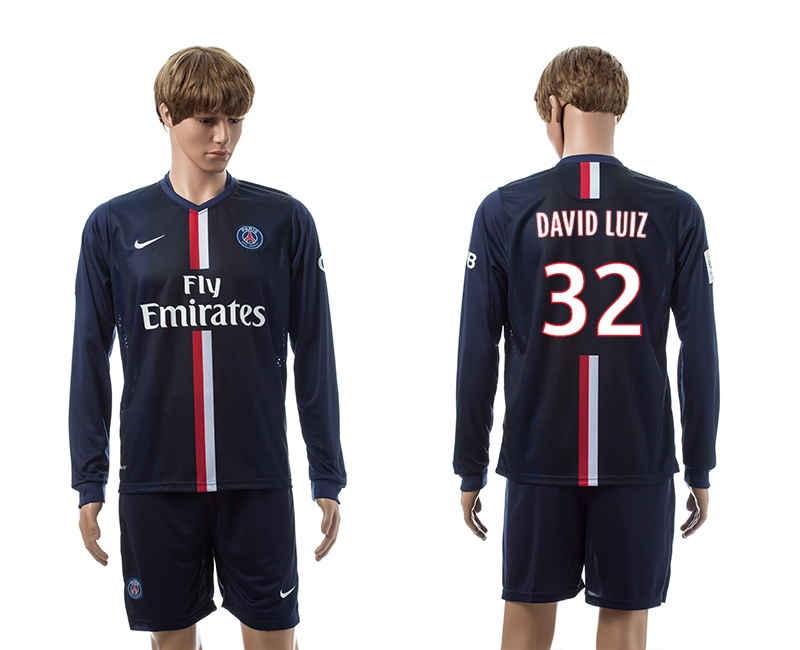 2014-15 Paris Saint Germain 32 David Luiz Home Long Sleeve Jerseys