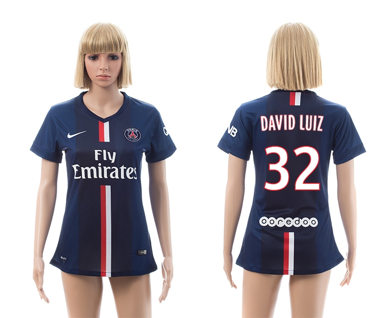 2014-15 Paris Saint Germain 32 David Luiz Home Women Jerseys