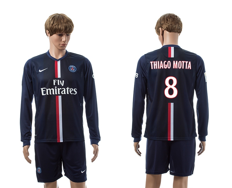 2014-15 Paris Saint Germain 8 Thiago Motta Home Long Sleeve Jerseys