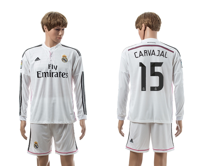 2014-15 Real Madrid 15 Carvajal Home Long Sleeve Jerseys