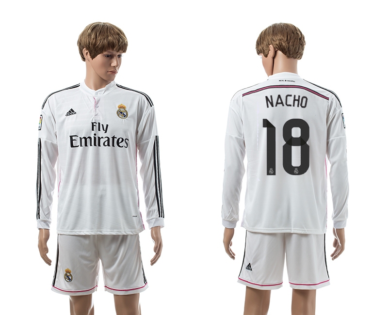 2014-15 Real Madrid 18 Nacho Home Long Sleeve Jerseys 2014-15 Real Madrid 18 Nacho Home Long Sleeve Jerseys