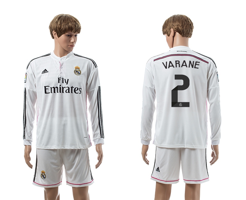 2014-15 Real Madrid 2 Varane Home Long Sleeve Jerseys