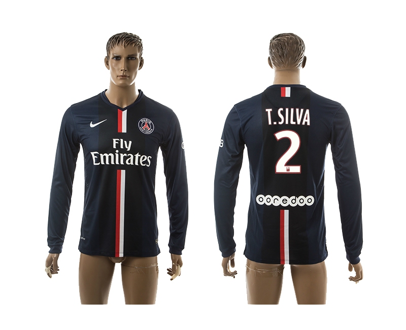2014-15 Paris Saint Germain 2 T Silva Home Long Sleeve Thailand Jerseys