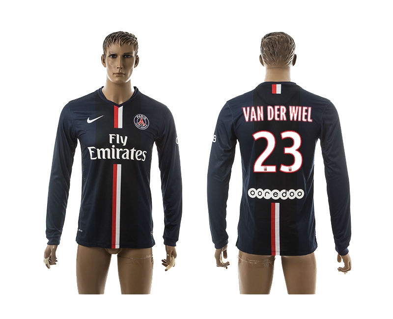 2014-15 Paris Saint Germain 23 Van Der Wiel Home Long Sleeve Thailand Jerseys