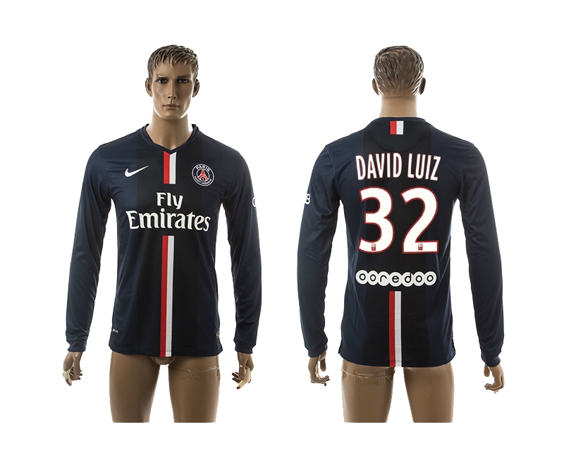 2014-15 Paris Saint Germain 32 David Luiz Home Long Sleeve Thailand Jerseys