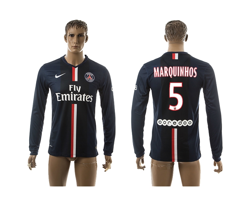 2014-15 Paris Saint Germain 5 Marquinhos Home Long Sleeve Thailand Jerseys