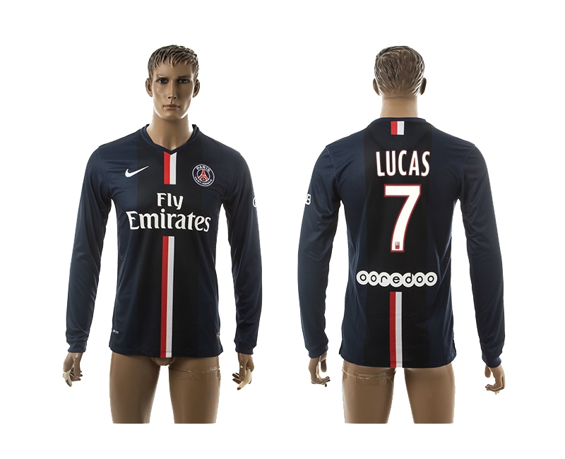 2014-15 Paris Saint Germain 7 Lucas Home Long Sleeve Thailand Jerseys