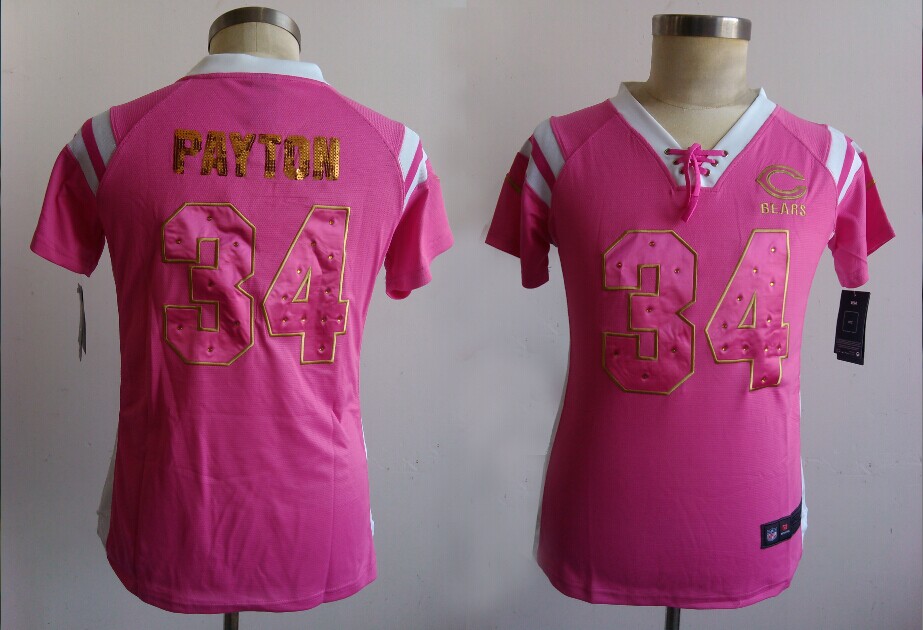 Nike Bears 34 Payton Pink Sequin Lettering Women Jerseys