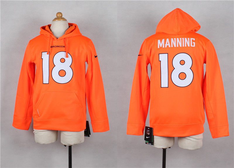 Nike Broncos 18 Manning Orange Hooded Youth Jerseys - Click Image to Close
