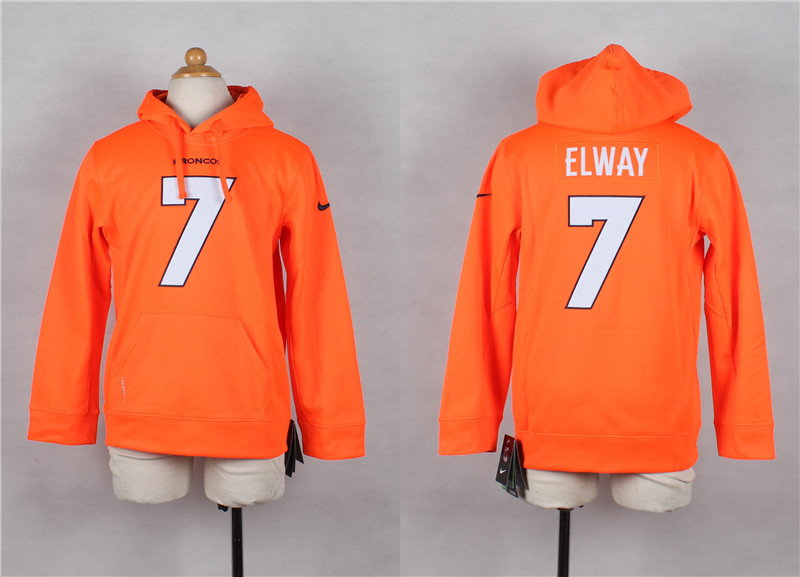 Nike Broncos 7 Elway Orange Hooded Youth Jerseys