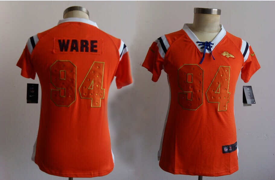 Nike Broncos 94 Ware Orange Sequin Lettering Women Jerseys