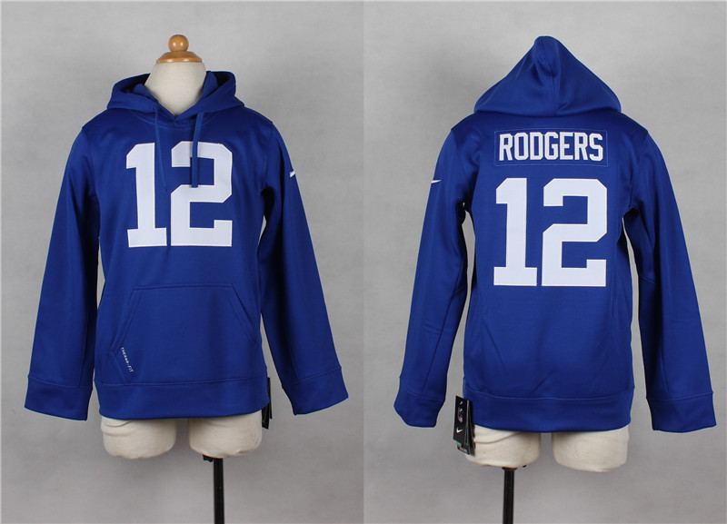 Nike Packers 12 Rodgers Blue Hooded Youth Jerseys - Click Image to Close