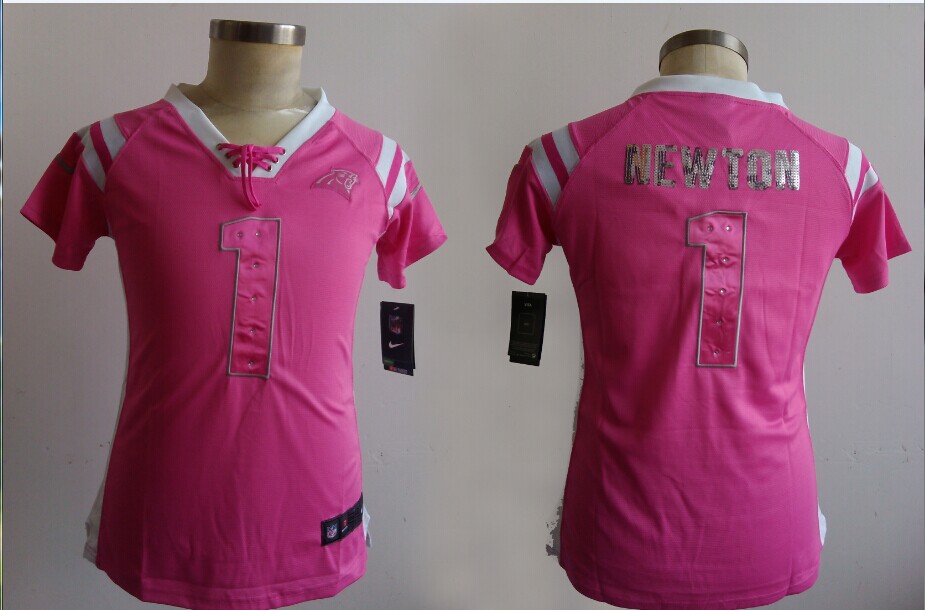 Nike Panthers 1 Newton Pink Sequin Lettering Women Jerseys