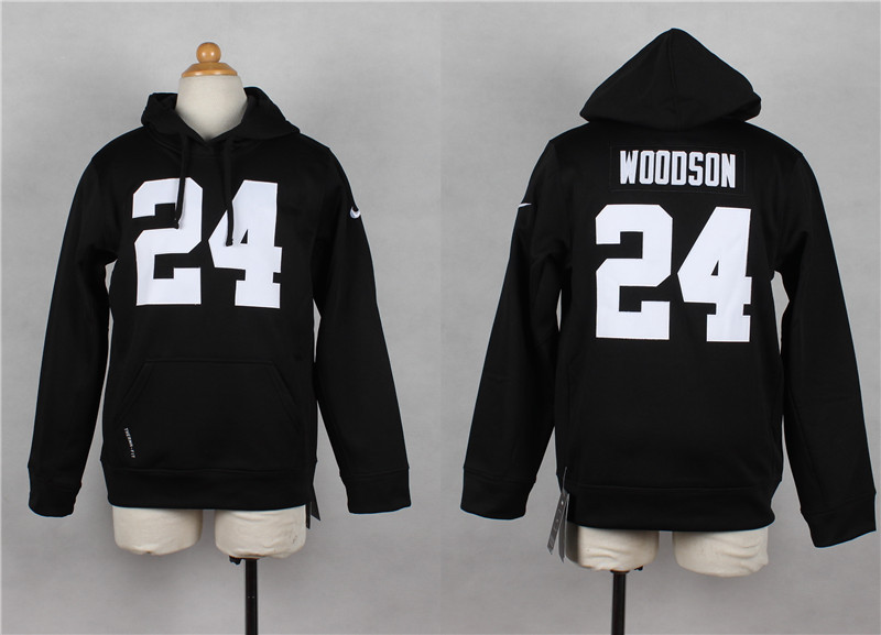 Nike Raiders 24 Woodson Black Hooded Youth Jerseys