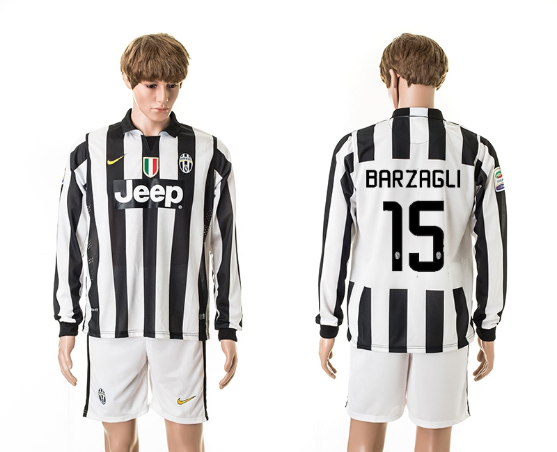 2014-15 Juventus 15 Barzagli UEFA Champions Long Sleeve Home Jerseys